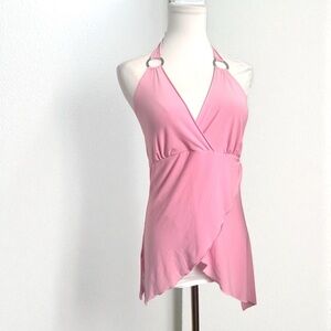 Y2K Pink Halter Ring Top Asymmetrical Wrap Style | Barbiecore 2000s Clubwear L